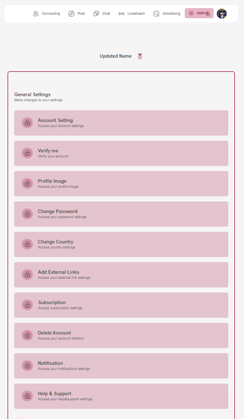 Settings Page Screenshot